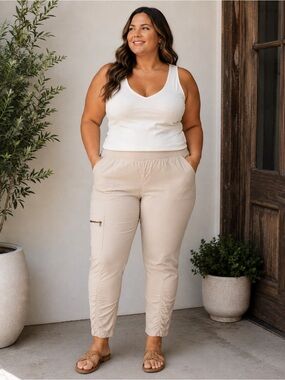 XCVI Wearables Malanda Pant Ruched Sand Beige Plus Size 2X Skinny Neutral